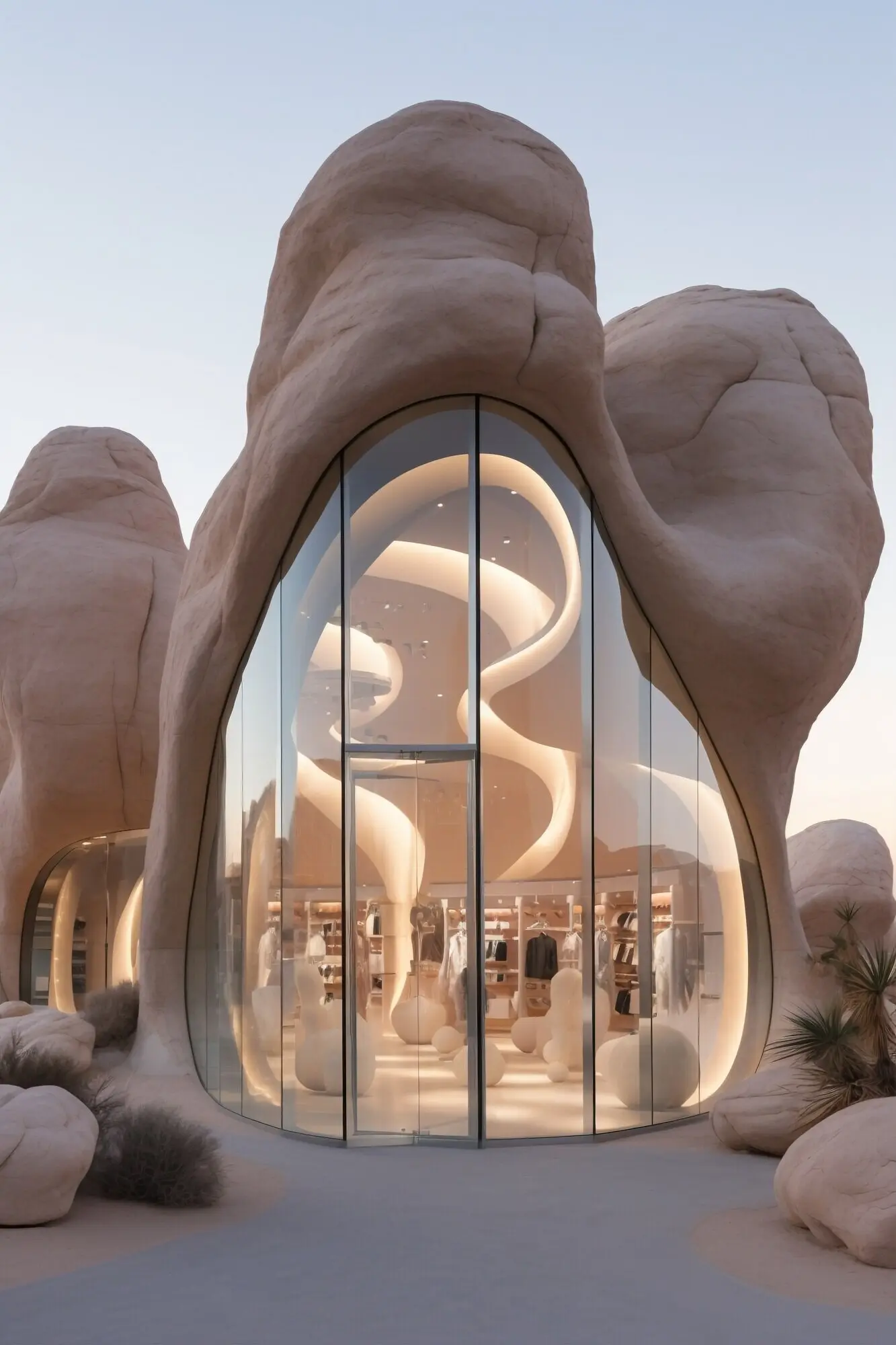 Магазин в абстрактном стиле с футуристической концепцией и архитектурой.